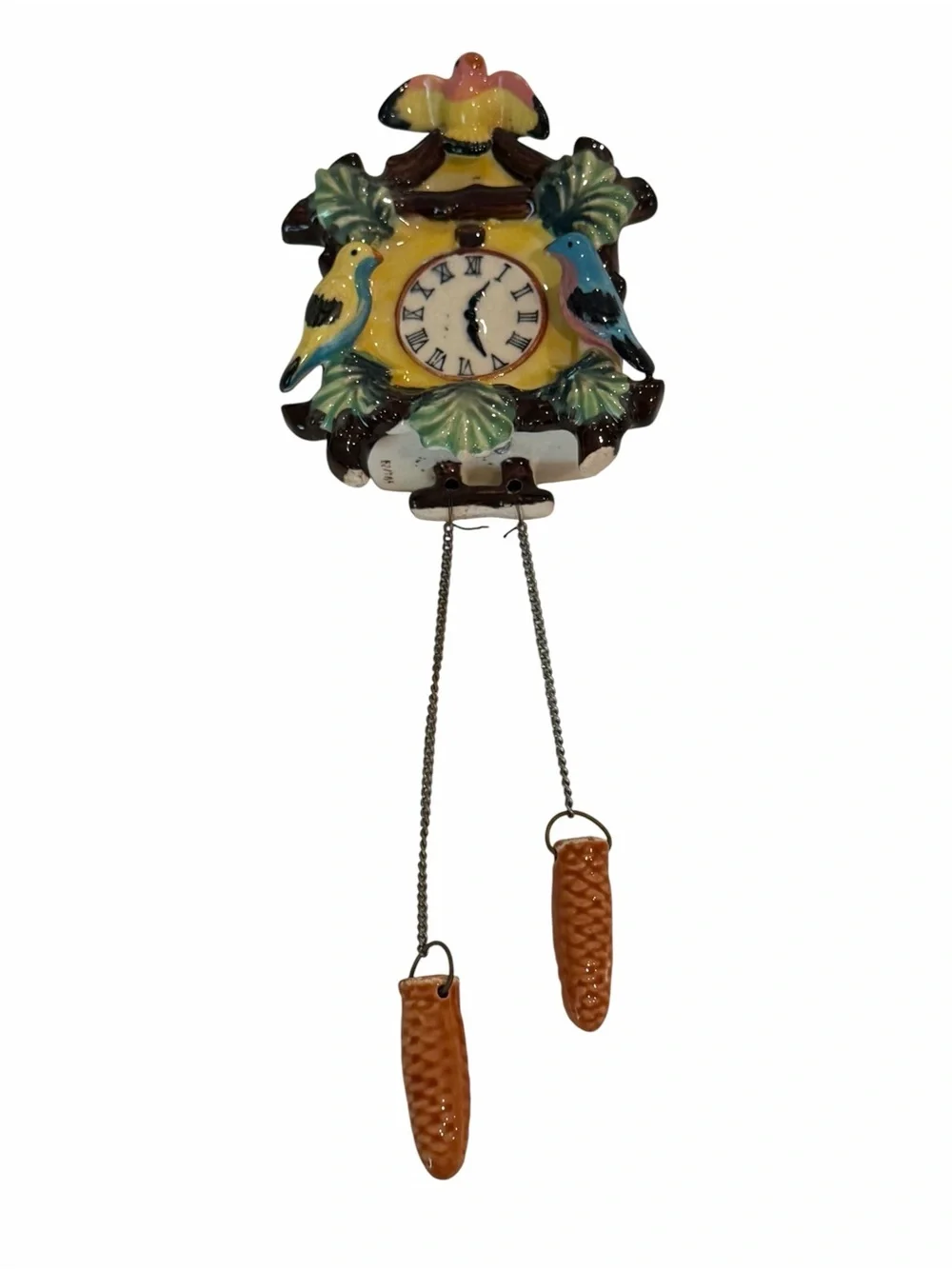Vintage Tilso Japan Ceramic Cuckoo Clock Planter Birds Wall Pocket Hanging